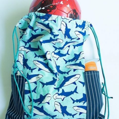 drawstring backpack with water bottle and soccer ball