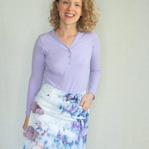 finished upcycled denim skirt